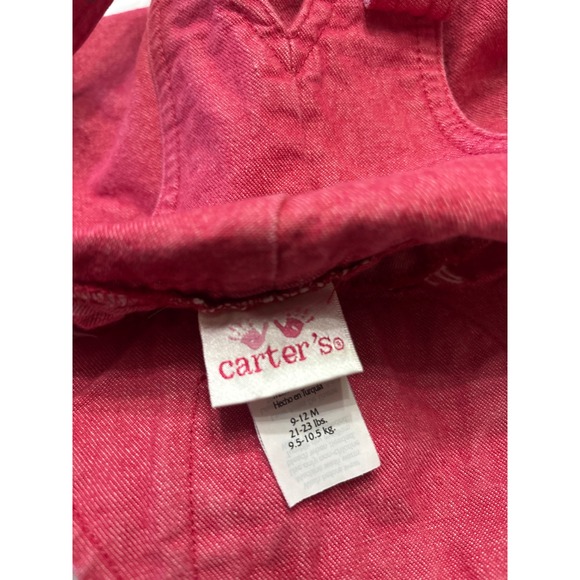 Vintage Carters Kids Denim Overalls Red Flower Embroidery Size 9 12 Months - Picture 4 of 4